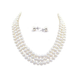 3-row White Freshwater Cultured Pearl Necklace (6.5-7.5mm), 16.5"/17"/18", with Earring set