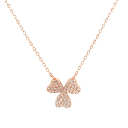 Sterling Silver Three Leaf Clover Good Luck Pendant With 18" Chain- Rose-gold-flashed silver