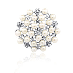 Wedding Flower- Freshwater Cultured Pearl brooch with Rhinestones