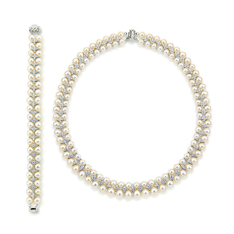 Aristocratic High Luster White Freshwater Cultured Pearl Necklace 18" and Bracelet Set 7.5"