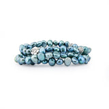 Genuine Freshwater Cultured Pearl 7-8mm Stretch Bracelets with base-metal-beads (Set of 3) 7.5" (blue)