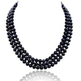 3-row Black A Grade Freshwater Cultured Pearl Necklace (6.5-7.5mm), 16.5", 17"/18" with base metal clasp