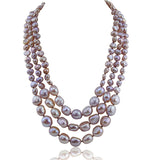 17.5-20inch, 7-13 mm, 3 row Lavender Freshwater Cultured Pearl necklace, mother-of-pearl base metal clasp