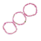 Genuine Freshwater Cultured Pearl 7-8mm Stretch Bracelets with base-metal-beads (Set of 3) 7.5" (Pink)