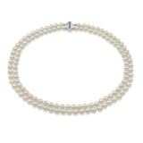 Sterling Silver 2 Row 6.0-6.5mm White Round Akoya Cultured Pearl High Luster Necklace 17"-18"