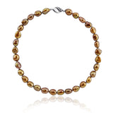 10.0-11.0mm High Luster Brown Baroque Freshwater Cultured Pearl necklace 18" with base metal clasp