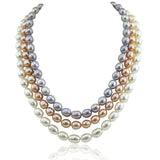 3 Row 8.0-9.0 mm Ultra Luster Multi Color Oval Freshwater Cultured Pearl necklace 17/18/20" Base clasp