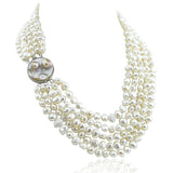 16-22 inch-7-8mm, 5 Row Baroque Freshwater Cultured Pearl Necklace Mother of Pearl metal clasp (White)