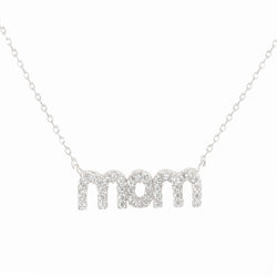 Sterling Silver Cubic Zirconia Pave Sterling Silver MOM Pendant With 18" Chain