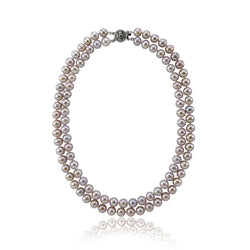 2 Rows 8-9mm Lavender High Luster Freshwater Cultured Pearl Necklace 17"-18" with base-metal-clasp