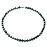 14K White Gold 7.0-7.5mm Black Akoya Cultured Pearl High Luster Necklace 18 Inches with Earring Sets