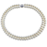 14k White Gold Double Strand 8.0-9.0mm White Freshwater Cultured Pearl Necklace AAA Quality 18 Inches