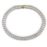 14k Gold Double Strand 8.0-9.0mm White Freshwater Cultured Pearl Necklace AAA Quality 18 Inches