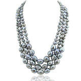 17.5-20 Inch 7-13 mm 3 row Grey Freshwater Cultured Pearl necklace with mother-of-pearl base metal clasp