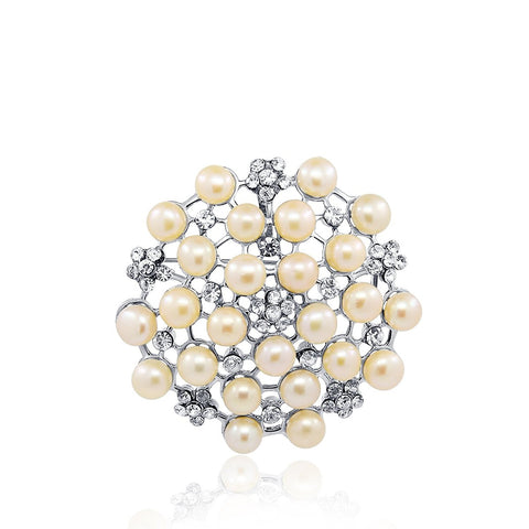 Pink Flower- Freshwater Cultured Pearl brooch with Rhinestones