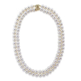 14k Gold Double Strand 8.0-9.0mm White Freshwater Cultured Pearl Necklace AAA Quality 18 Inches