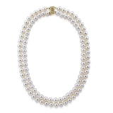 14k Gold Double Strand 8.0-9.0mm White Freshwater Cultured Pearl Necklace AAA Quality 17 Inches