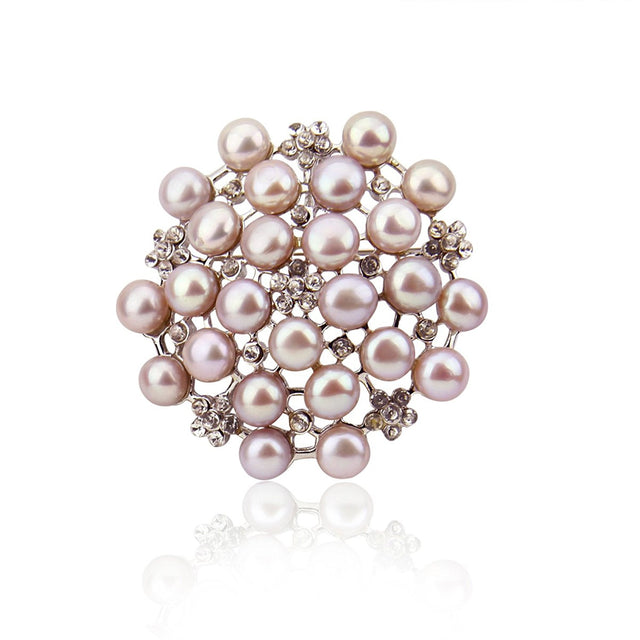 Lavender Freshwater Cultured Pearl Brooch with Rhinestones