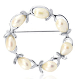 Olive Branches Freshwater Cultured Pearl brooch -White (rhodium plated base metal setting)