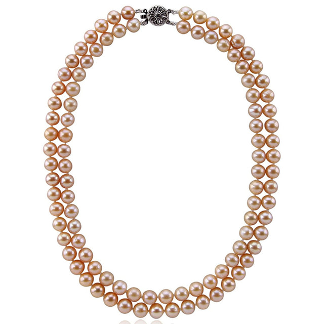 2-Row 8–9mm Pink Freshwater Cultured Pearl Necklace, 17–18"