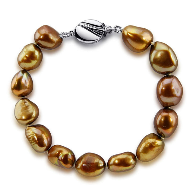 10–11mm Brown Baroque Freshwater Cultured Pearl Bracelet, 7.5"