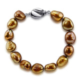 10.0-11.0mm High Luster Brown Baroque Freshwater Cultured Pearl Bracelet 7.5" with base metal clasp