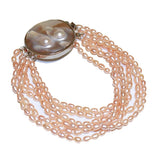 4-5mm Pink Freshwater Cultured Pearl Bracelet Multi Stands with Mother-of-pearl-base-metal-clasp, 7.5"