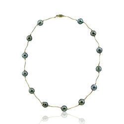 14K Yellow Gold Tahiti Cultured Pearl Station Necklace 22 Inches