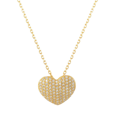 Sterling Silver Cubic Zirconia Pave Heart Necklace 18 Inches- Yellow-gold-flashed Silver