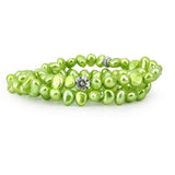Genuine Freshwater Cultured Pearl 7.0-8.0 mm Green Stretch Bracelets with base beads (Set of 3) 7.5"