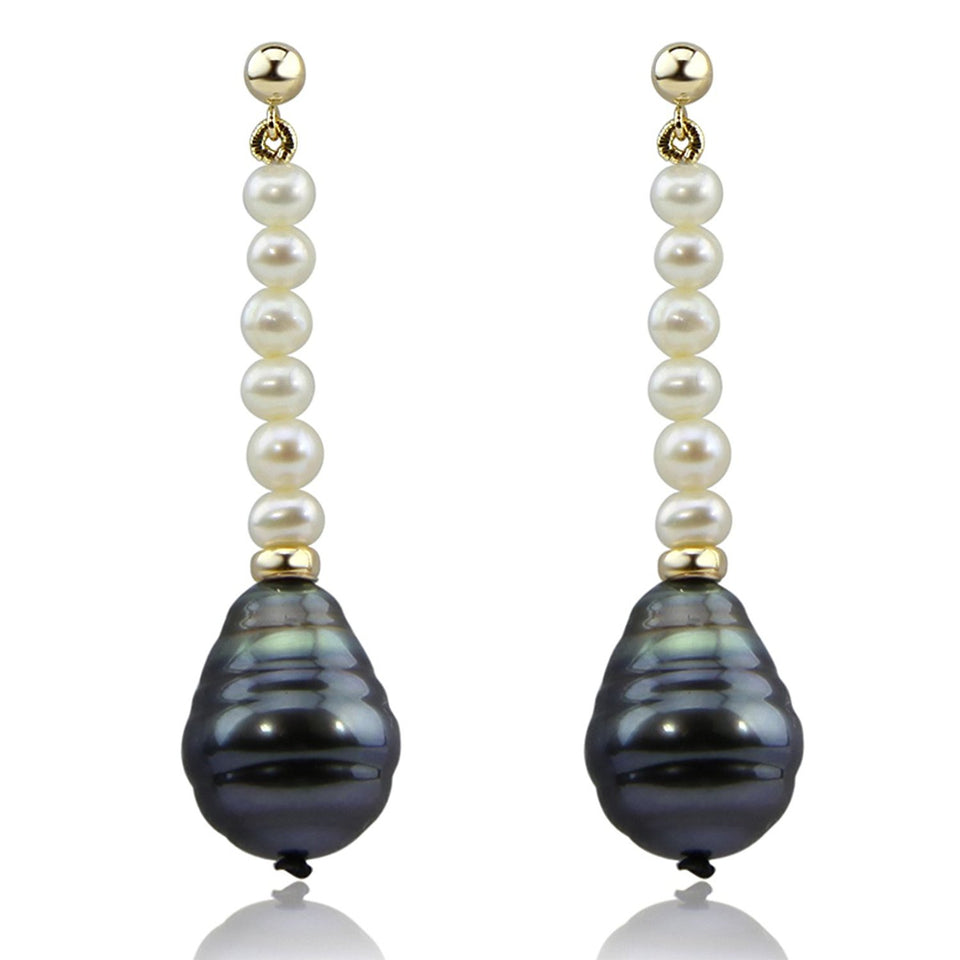 14K Gold Freshwater & 10–11mm Baroque Tahitian Pearl Earrings