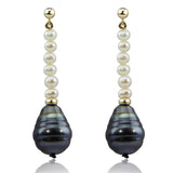 14K Yellow Gold 4-5mm Freshwater Cultured Pearl 10-11mm Baroque Tahitian Cultured Pearl dangle Earring