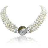17.5-20 inch 7-13 mm,3 row White Freshwater Cultured Pearl necklace with mother-of-pearl base metal clasp