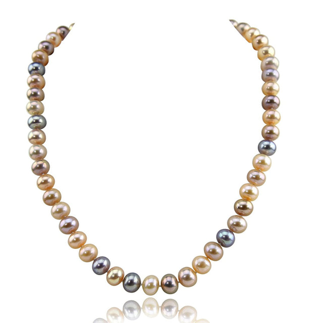 14K White Gold 8.5–9.5mm Multicolor Freshwater Cultured Pearl Necklace, 18"