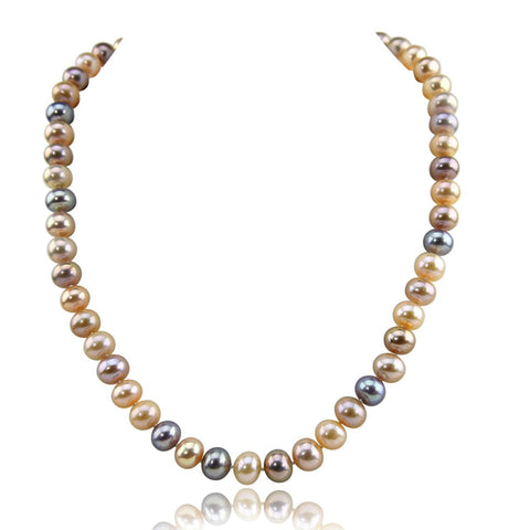 14K White Gold 8.5-9.5 mm Ultra Luster Multi Color Freshwater Cultured Pearl necklace 18"