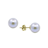 14k Yellow Gold Handpicked AAA Quality White Akoya Cultured Pearl Stud Earrings (7.0-7.5mm)