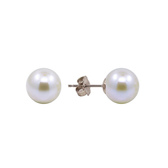 14K White Gold 6–6.5mm White Akoya Pearl Earrings, AAA