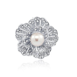 Lavender Freshwater Cultured Pearl Flower brooch with Rhinestones