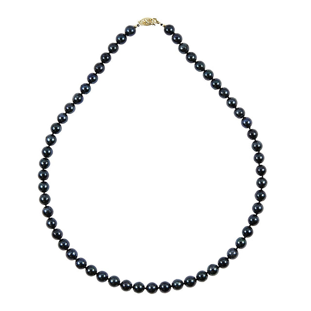 14K Yellow Gold 6.5–7mm Black Akoya Cultured Pearl Necklace, 18 in