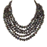 5 row High Luster Dark-Chocolate-Brown Freshwater Cultured Pearl necklace with mother-of-pearl base metal clasp