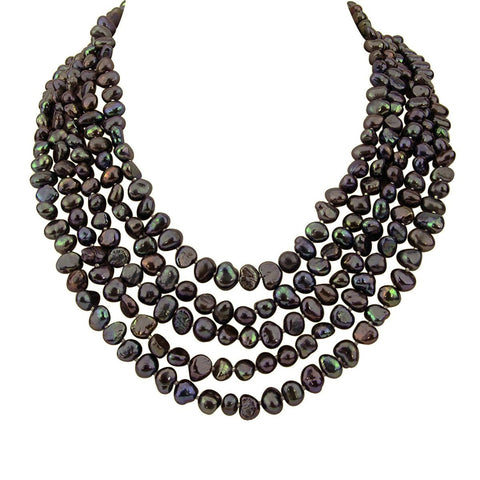 5 row High Luster Dark-Chocolate-Brown Freshwater Cultured Pearl necklace mother-of-pearl base metal clasp
