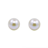 14K Yellow Gold 7.0-7.5mm White Round Freshwater Cultured Pearl Stud Earrings - AAA Quality