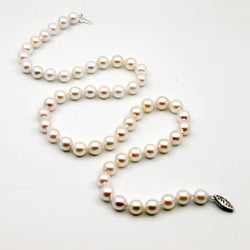14k White Gold 7.0-8.0mm White Baroque Akoya Cultured Pearl High Luster Necklace 18" Length