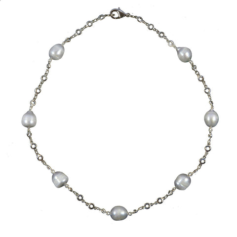 Unique Station Freshwater Cultured Pearl Necklace 18 Inches, Grey, 10-11MM