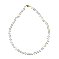 14K Yellow Gold 7.0-7.5mm White Akoya Cultured Pearl High Luster Necklace 18" Length, AAA Quality.
