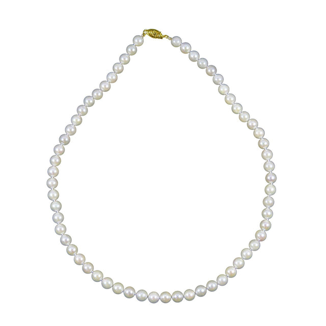 14K Yellow Gold 7–7.5mm White Akoya Cultured Pearl Necklace, 18"