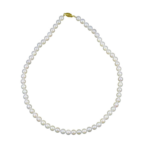 14k Yellow Gold 6.5-7.0mm White Akoya Cultured Pearl High Luster Necklace 18" Length
