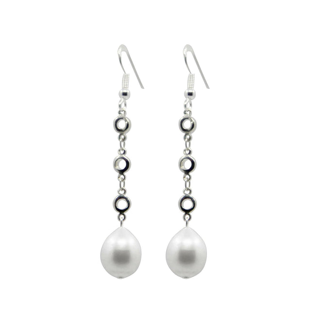 10–11mm White Freshwater Pearl Station Earrings
