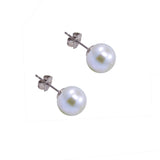 14K White Gold 7.0-7.5mm White Round Freshwater Cultured Pearl Stud Earrings - AAA Quality