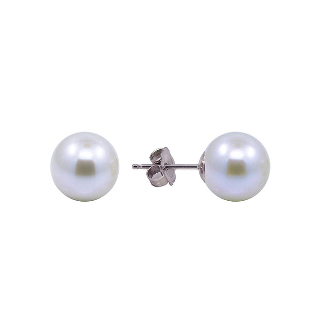 14K White Gold 7.5–8mm White Round Freshwater Cultured Pearl Stud Earrings